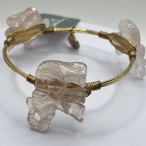 Bourbon and Bowties Pink Elephant Gold Wire Bangle